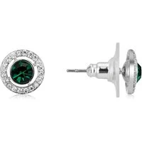 Silver Halo Green Stud Earrings - Silver