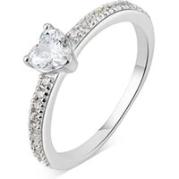 Silver Heart Shape CZ Stone Ring - Ring Size 50 Silver