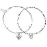 Silver Hearts Double Bracelet Set - 18cm