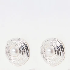 Silver Heidi Faux Pearl Circular Textured Stud Earrings - Gold