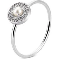 Silver June Birthstone Halo Adjustable Ring - Adjustable