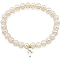 Silver Kids Pearl Cross Bracelet - One Size