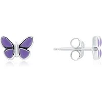 Silver Kids Purple Butterfly Stud Earriings - 925 Silver