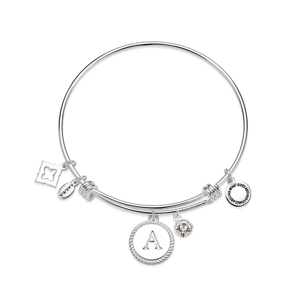 Silver Letter Coin Bangle - Letter A