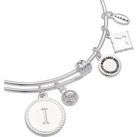 Silver Letter Coin Bangle - Letter I