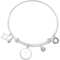 Silver Letter Coin Bangle - Letter T