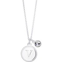 Silver Letter Coin Necklace - Letter V