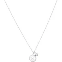 Silver Letter K Coin Necklace - Silver