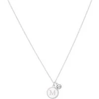 Silver Letter M Coin Necklace - Silver