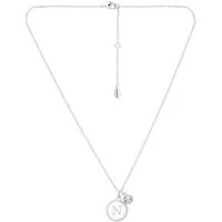 Silver Letter N Coin Necklace - Silver