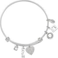 Silver Love Heart Coin Bangle - One Size