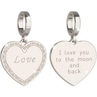 Silver Love You To The Moon Heart Charm - Silver