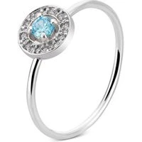 Silver March Birthstone Halo Adjustable Ring - Adjustable