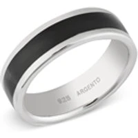 Silver Mens Black Band Ring - Ring Size 62 Silver