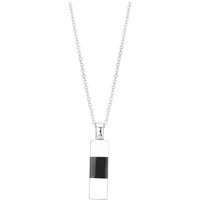 Silver Mens Black Pendant Necklace - Silver