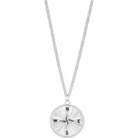 Silver Mens Compass Necklace - Silver