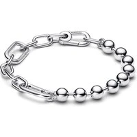 Silver Metal Bead & Link Chain Bracelet - 17.5cm