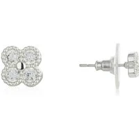 Silver Multi Crystal Clover Stud Earrings - Silver