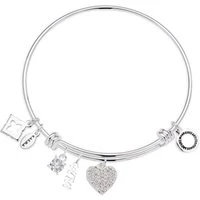 Silver Mum Crystal Heart Bangle - Adjustable