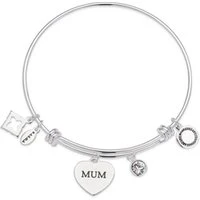 Silver Mum Heart Bangle - Adjustable