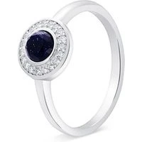 Silver + Navy Crystal Halo Ring - Ring Size 50 925 Silver