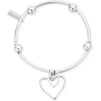 Silver Noodle Double Heart Bracelet - Silver