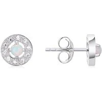 Silver October Birthstone Halo Earrings - Silver