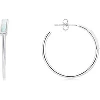 Silver + Opal Hoop Earrings - Silver