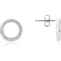 Silver Open Crystal Circle Earrings - 925 Silver