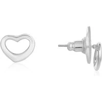 Silver Open Heart Line Stud Earrings - Silver