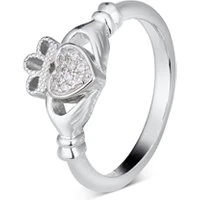 Silver Pave Heart Claddagh Ring - 50