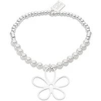 Silver Pearl Flowel Bead Bracelet - Silver