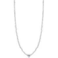 Silver Pearl Heart CZ Necklace - Silver