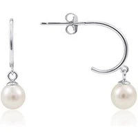 Silver Pearl Hoop Drop Earrings