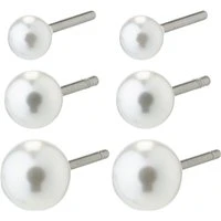 Silver Pearl Stud Earring Set - Silver