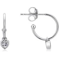 Silver Petite Crystal Heart Hoop Earrings - Silver