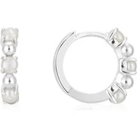 Silver Petite Pearl Hoop Earrings - Silver