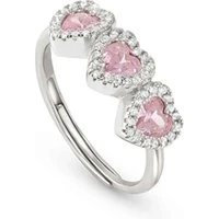 Silver Pink CZ Triple Heart Ring