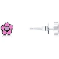 Silver Pink Enamel Flower Studs