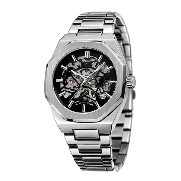 Silver Plated Automatic Skeleton Watch - Multi