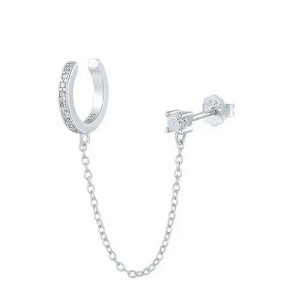 Silver Plated Diamante Swarovski Crystal Earrings With Cuff - Gold