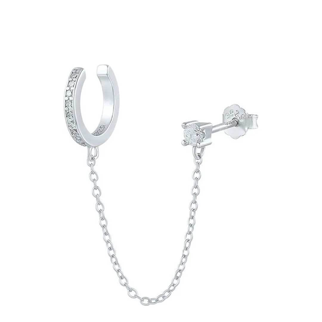 Silver Plated Diamante Swarovski Crystal Earrings With Cuff - Gold