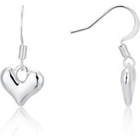 Silver Puffed Heart Drop Earrings - Silver