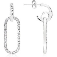 Silver Rectangle Sparkle Drop Earrings - Silver