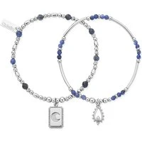 Silver Reflect Teardrop and Moon Sodalite Bracelets - 18cm