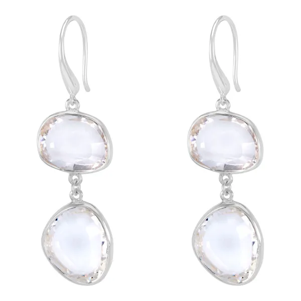 Silver Rock Crystal Pebble Drop Earrings