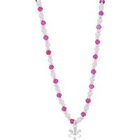 Silver Rose Bead Flower Necklace - Silver