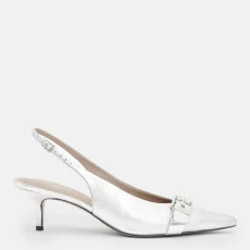 Silver Selina Leather Slingback Kitten Heels