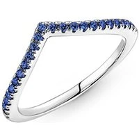 Silver Sparkling Blue Wishbone Ring - Ring Size 48