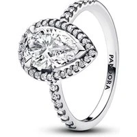 Silver Sparkling Pear Halo Ring - 56  Ring